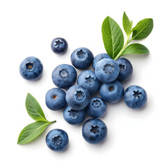 fresh blueberries scattered on clean background