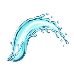 Illustrated transparent water wave with flowing drops.
