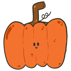 Cute Kawaii Pumpkin Cartoon Illustration.