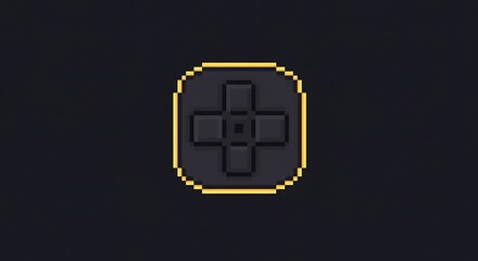 Retro pixelated controller button glowing yellow on black