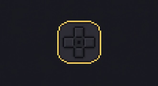 Retro pixelated controller button glowing yellow on black