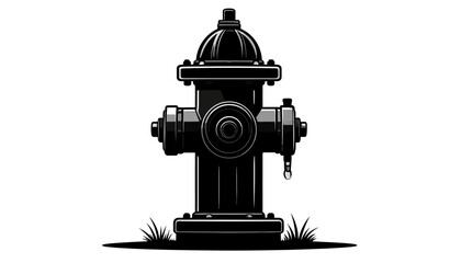 Fire Hydrant Silhouette Vector Illustration of a Black Fire Hydrant with Grass Accents on White Background