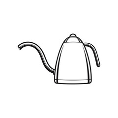 Obraz premium Gooseneck Kettle Sketch: A minimalist black and white sketch of a sleek gooseneck kettle, the perfect tool for pour-over coffee, highlighting the elegance of simple design.