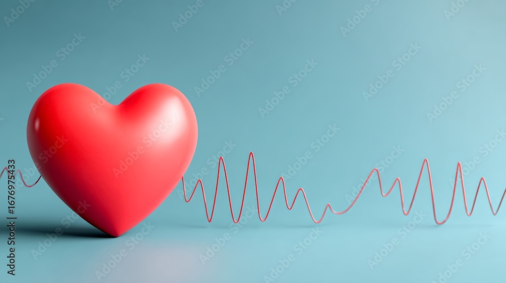 Aufkleber heart is placed on a blue background with a red line that resembles a wave. the heart is surrounded 