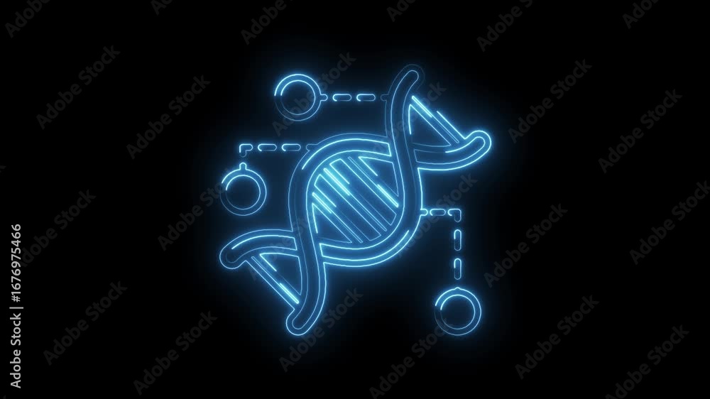 Poster neon dna structure animated isolated on black background for science and technology