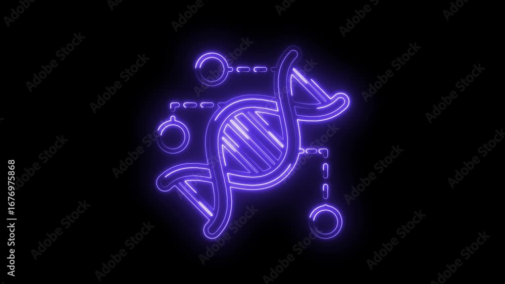 Poster animated neon dna helix molecular structure on black background for science projects