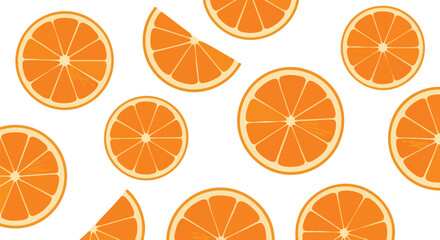 Cheerful orange slices scattering over a crisp white surface, evoking a refreshing and healthy vibe ready for summer citrus season