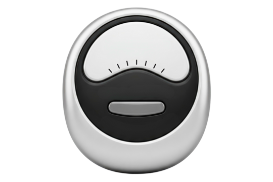 Circular digital device with a simple gauge and control button isolated on a transparent background