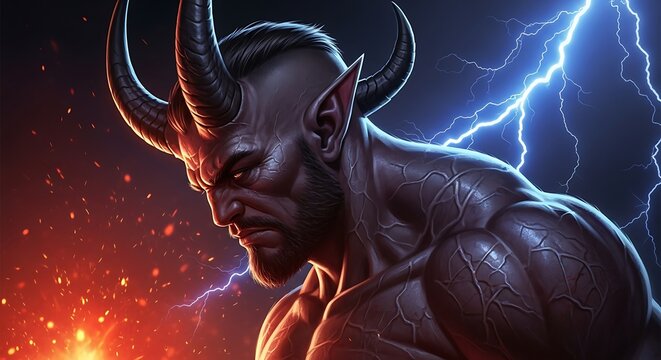 Focused Demon Figure, Dark Energy, Evil Power.