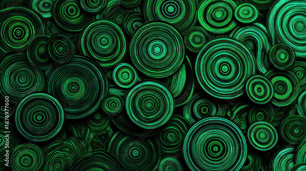 Poster circular patterns create mesmerizing visual effect, showcasing various shades of green. layered desi