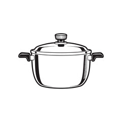 Culinary Pot: A classic pot with a lid is presented in a black-and-white illustration, evoking a sense of timelessness. It symbolizes the foundation of many meals.