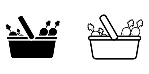 carrot basket set icon on white background