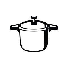 Pressure Cooker Icon: A minimalistic illustration showcases a pressure cooker, depicted in a sleek, monochrome style. Designed for diverse culinary applications, this graphic embodies cooking.