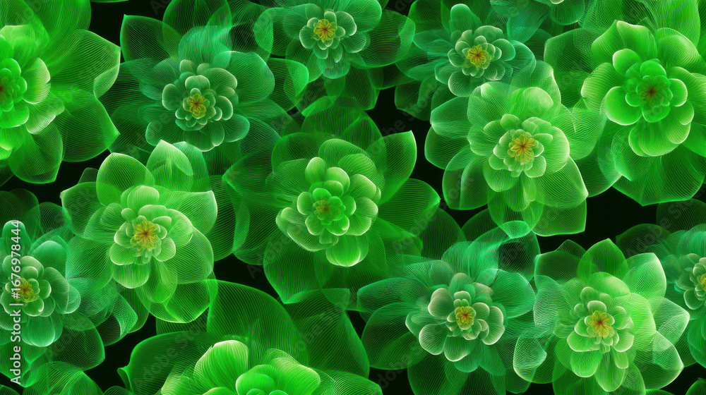Poster vibrant green floral patterns create mesmerizing visual effect, showcasing intricate designs and lay