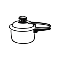 Pressure Cooker Icon: A simple line drawing of a pressure cooker, showcasing its essential features: lid, handle, and pressure release valve. Ideal for culinary websites or recipe apps.