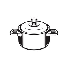 Culinary Essentials: A meticulously crafted monochrome illustration of a cooking pot, showcasing its sleek design and embodying the essence of home cooking.