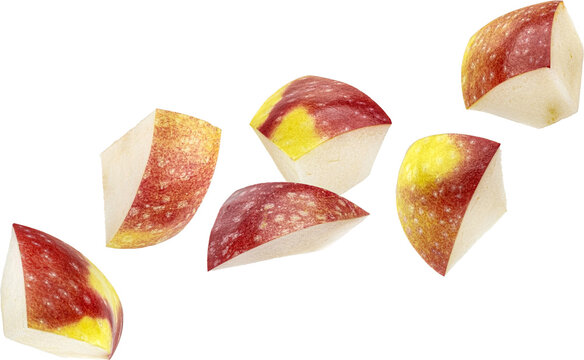 Falling apple slices isolated