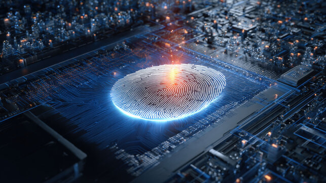 digital fingerprint merging with padlock icon over circuit board identity safeguarding visual illustration concept scene visual for commercial design use high detail quality stock image illustration - Powered by Adobe
