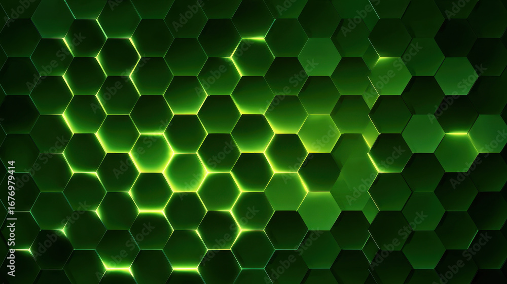 Poster vibrant green hexagonal pattern creates visually striking background, showcasing modern and dynamic 