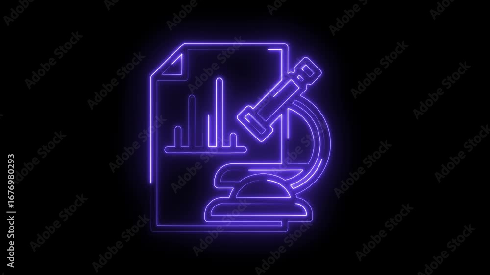 Aufkleber neon style science research microscope over chart diagram with black background animation