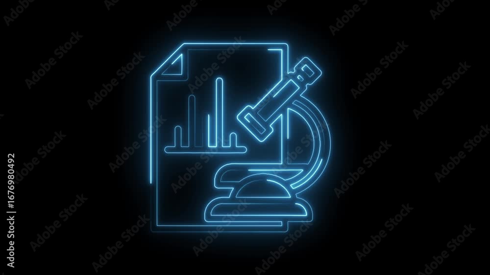 Aufkleber glowing microscope analyzing data chart neon light on dark background animation