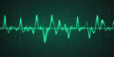 The cardiogram on a medical monitor shows a steady green line representing a healthy heartbeat