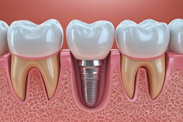 Dental implant graphic layout showcasing restoration process and tooth anatomy