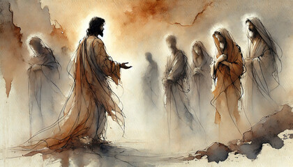 Obraz na płótnie Canvas Christ Inviting Andrew, Peter, James, and John to Follow Him.