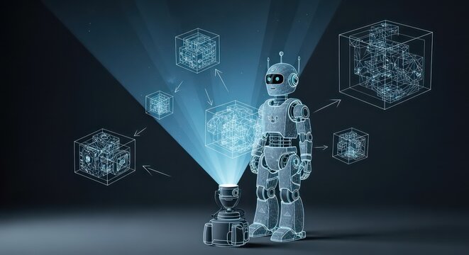 Robot Projecting Holographic 3D Cube Designs