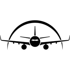 Silhouette of a passenger airplane with a curved arc isolated on transparent background