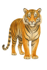Fototapeta premium Watercolor Indochinese Tiger (Panthera tigris corbetti) � Full Body Pose � Transparent PNG