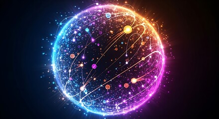 Obraz premium Digital Universe A Vibrant Sphere of Connected Data and Technological Brilliance