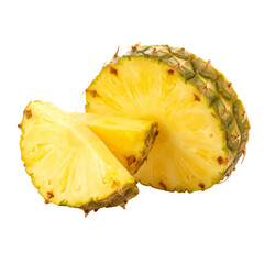 Pineapple Slices Isolated on White Background, Tropical Fruit Pieces, Fresh Juicy Segments