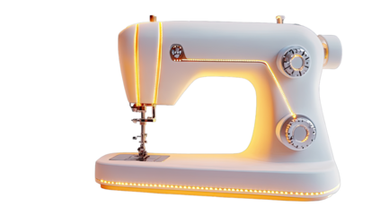 Illuminated white sewing machine