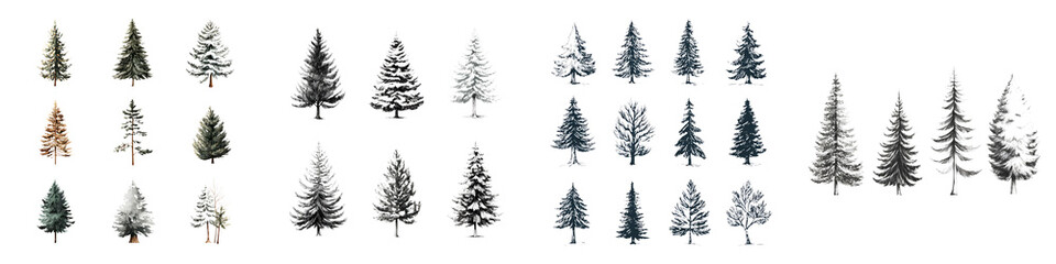Obraz premium Hand-Drawn Christmas Tree Collection - Variety of Evergreen Illustrations