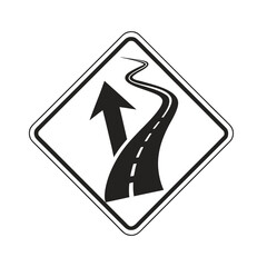 Silhouette Hexagonal Traffic Icon Winding Road Ahead Caution Zone