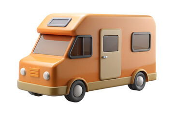 Realistic 3D render of modern camper van parked in scenic outdoor environment.