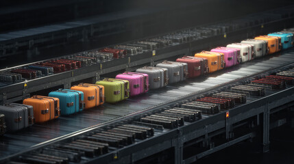 dual conveyor belts showing accepted vs rejected luggage iconography informational style no words illustration concept scene visual for commercial design use high detail quality stock image