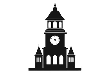 Black Silhouette of a Clock Tower Featuring Architectural Details and Elegant Design Elements