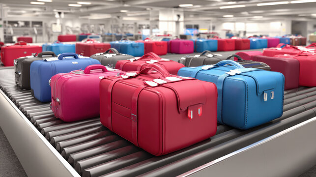 dual conveyor belts showing accepted vs rejected luggage iconography informational style no words illustration concept scene visual for commercial design use high detail quality stock image