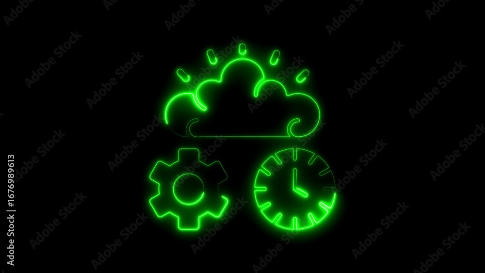 Aufkleber futuristic neon icons representing cloud computing technology and system efficiency