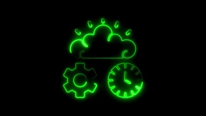 Futuristic neon icons representing cloud computing technology and system efficiency