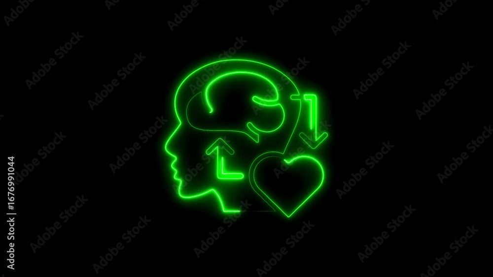 Poster conceptual illustration showing the interconnection of thoughts and emotions represented in neon gre