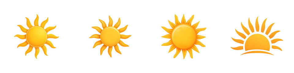 Variety of Sun Icons on White Background - Weather and Summer Concepts