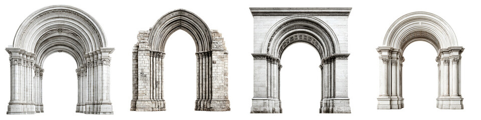 Stone Arch Collection: Architectural Ruins Isolated on White