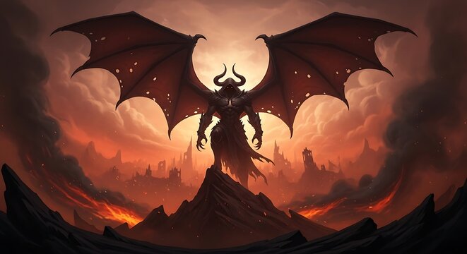 Powerful Demon Lord on Fiery Mountaintop.