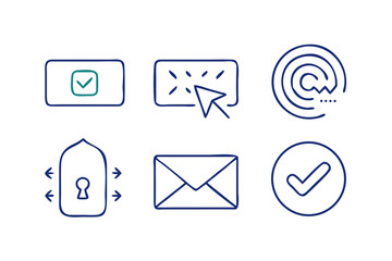 Vector art of hand drawn set of check mark, email, lock icons