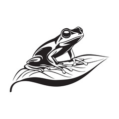 Vector illustration of a cute cartoon frog sitting on a green leaf with a cheerful expression