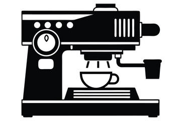 Black and White Espresso Machine With Coffee Cup Silhouette Illustration Isolated Image