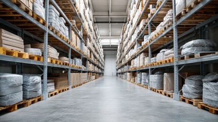 Logistics and shipping warehouse full of boxes ready to ship